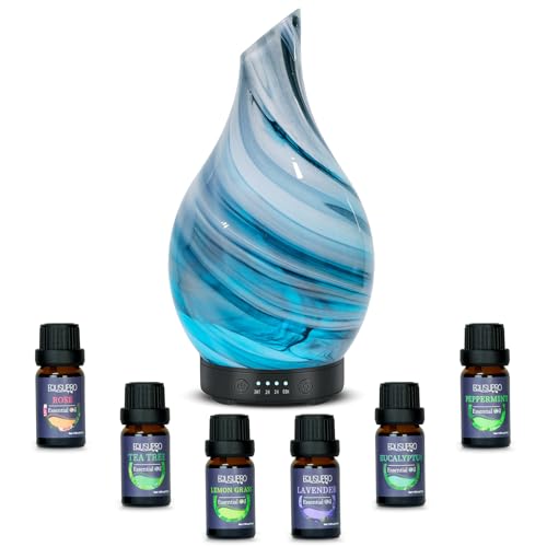Essential Oil Diffuser Aromatherapy Diffuser - Art Glass Oil Diffuser with Auto Shut-Off Protection 4 Timer Setting 7 Colo...