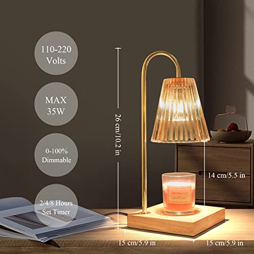 LOTKEY Candle Warmer Lamp, Dimmable Candle Warmer with Timer 2 Bulbs Wood Base Electric Candle Lamp Compatible with Jar Ca...