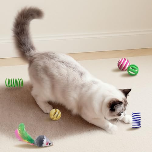 YULOYI Cat Toys for Indoor Cats, 34 Packs Interactive Cat Toy Set with Colorful Springs Toys, Mouse Toy, Catnip Ropes, Bal...