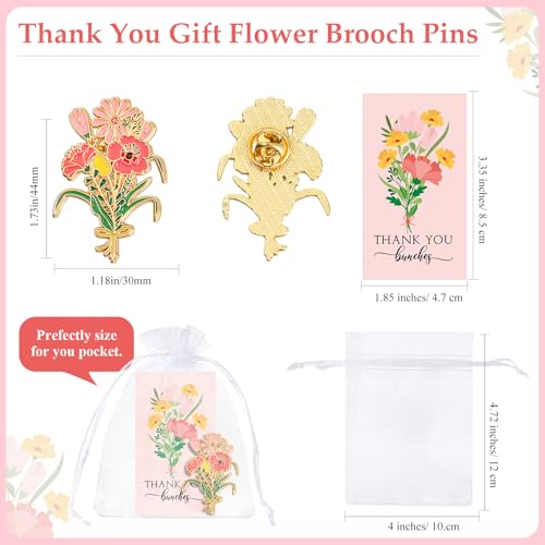 Remuuly 25 Sets Thank You Gift for Women Pink Flower Brooch Pins Bulk with Card Bags Appreciation Gift for Coworker Teache...