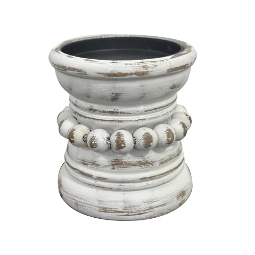 dwellington Farmhouse Rustic Wood Pillar Candle Holder, Decorative Beaded Candlestick Holder Stand for Home Décor, Gifts, ...