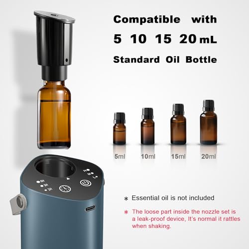Waterless Essential Oil Diffuser for Car & Home, Aromatherapy Diffuser with 4 Timer (1/3/6/Off), 3 Mist Mode, Battery Oper...