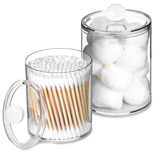 XIPENGKEJI 2 Pack Qtip Holder,Canister Apothecary Jar Set, Bathroom Jars with Lids Set for Cotton Swabs, Balls, Pads, Flos...