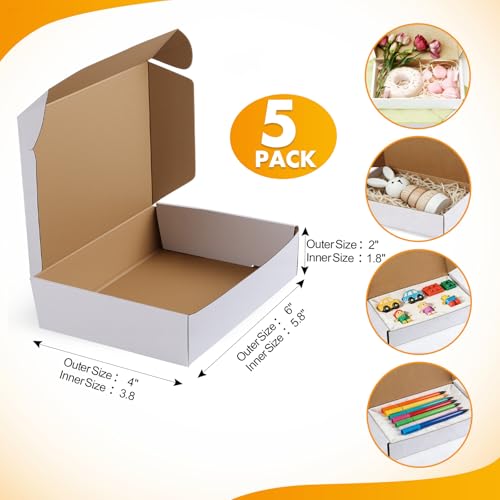 Shipping Boxes,5 PCS 6x4x2 Inch Tuck Top Mailer Boxes,White Small Corrugated Cardboard Boxes for Packing, Mailing, Moving,...