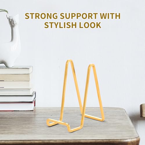 Plate Holder Easel Display Stand - 6 inch Metal Plate Stands for Display - Tabletop Picture Stand - Gold Iron Easels for D...