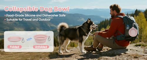 2-Pack, LeeRound Small Medium Collapsible Dog Water Bowl for Travel, Food-Grade Silicone Bowl, Portable Dog Bowl with Hoo...