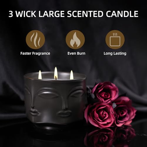Viyffo 20oz Large Black Scented Candle – Vanilla Dreamscape & Amber Oud, 3 Wick Non Toxic Soy Candle, Funny Matte Ceramic ...