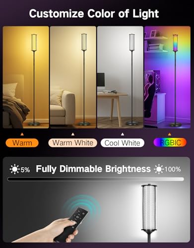 OUTON Bright Smart Floor Lamp with Remote, App & Touch Control, RGB Color Changing Standing Lamp, 2200K-6500K Dimmable, 3 ...