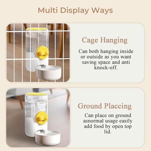 Auto Gravity Siphon Water Dispenser for Cage Hanging, 34OZ Capacity Hanging Automatic Pet Cage Waterer, Water Bowl for Cat...