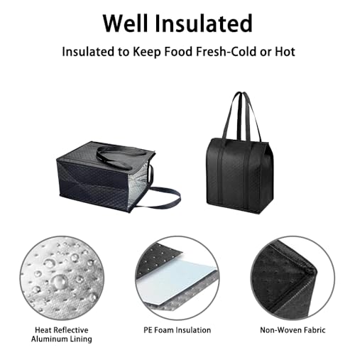 WhoseBags 18L Insulated Grocery Bags with Zipper, Reusable Thermal Cooler Tote Bag for Hot & Cold Food, Foldable Shopping ...