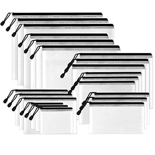 SUNEE Multisize Mesh Zipper Pouches (Black, 21 Packs), Water-Resistant Zip Bag for School Office Supplies, Puzzles & Games...