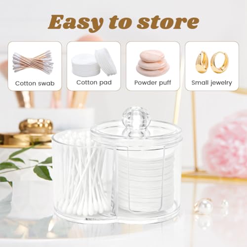 YOSINXU Dual-Compartment Cotton Swab & Pad Organizer with Removable Dustproof Lid, Bathroom Accessories Storage Organizer ...