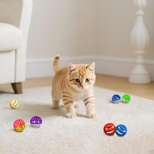 YULOYI Cat Toys for Indoor Cats, Cat Toys Balls, 20 Packs Interactive Cat Toy Set with Colorful Bell, Jingle Bell, Rainbo...