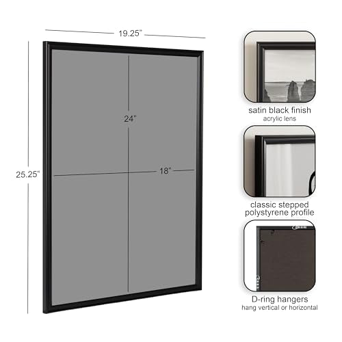Kate and Laurel Adlynn Modern Rectangle Poster Frame, 20 x 26, Black, Minimal Large Photo Frame for Use as Movie Poster Di...