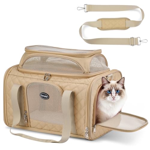 CarryTip Cat Carrier Airline Approved 17x11x9.5 Inches, Top Expandable Soft Sided Pet Travel Carrier for Cats & Small Dog...