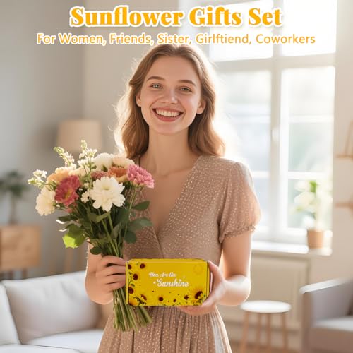 Birthday Gift Basket for Women: Mothers Day Gifts for Mom Teachers, Christian Sunflower Get Well Gifts, Thank You Package ...
