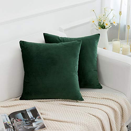 RainRoad Dark Green Decorative Throw Pillow Covers Cushion Cover Pillow Case for Sofa Couch Bed Chair,Soft Square Dark Gre...