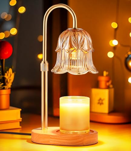 Candle Warmer Lamp Adjustable Timer - Electric Flower Glass Candles Warmers Adjustable Height Dimmable Vintage Base Modern...