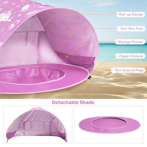 Zooawa Baby Beach Tent, Pop Up Beach Tent Sun Shade for Beach, Portable Shade Pool UV Protection Sun Shelter for Infant wi...