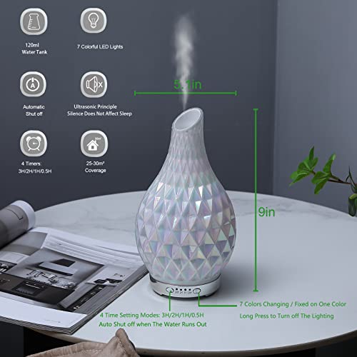 MAXWINER Essential Oil Diffuser Handmade Art Glass Aromatherapy Ultrasonic Humidifier with 7 Colors Lights Changing, Water...