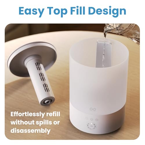 Everlasting Comfort 2.5L Top Fill Humidifier for Bedroom – Quiet, Easy to Fill & Clean, 24HR Runtime, Night Lights, Timer,...