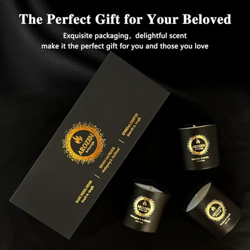 AROZEN 3 Pack Candles for Home Scented, Scented Candles Gifts Set for Men, Aromatherapy Soy Candle of Lavender, Mahogany T...