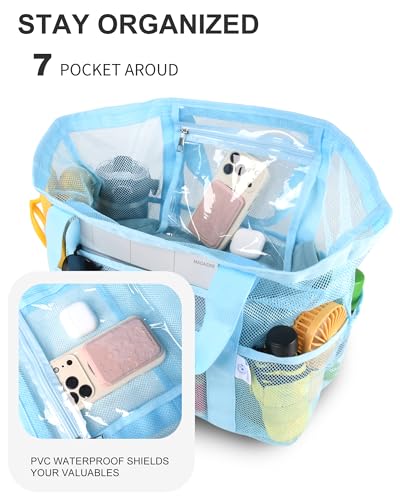 Genteen Sandproof Mesh Beach Bag with Detachable Cooler, Waterproof Zipper Tote Bag for Women Swim Pool Vacation Travel