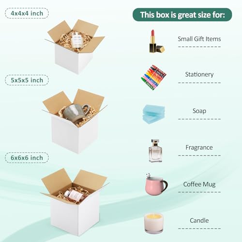 Eupako 30 Pack Small Shipping Boxes Assorted Sizes, 4x4x4 & 5x5x5 & 6x6x6 10 PCS Each Small Boxes, White Corrugated Box Ma...