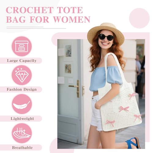 Topdear Crochet Tote Bag, Aesthetic Mesh Crochet Beach Bag, Hippie Knitted Tote Bag for Women