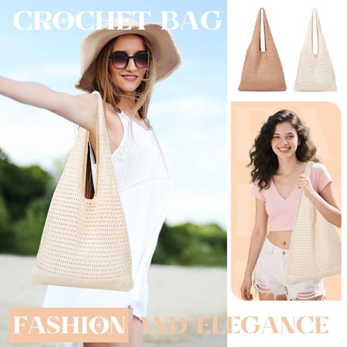 Babelshar Crochet Beach Tote Bag Summer Vacation Hobo Tote Knit Bags for Women Mesh Woven Travel Crochet Purse Aesthetic Bag