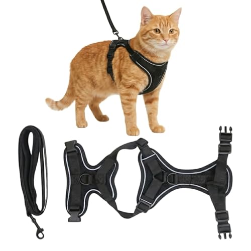 AdoPet No-Pull Cat Harness and Leash Set for Small Cats – Adjustable Reflective Soft Padded Pet Vest for Walking & Trainin...