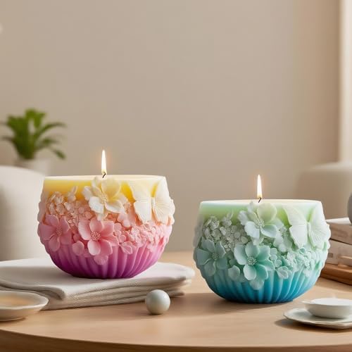 Emboss Flower Butterfly Flower Pot Container Resin Mold, Makeup Organizer Plaster Cup Candle Jar Silicone Mold, Epoxy Resi...