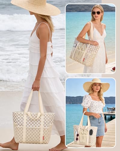 WOOMADA Large Mesh Beach Tote -Tote Bag for Towels & Vacation Essentials