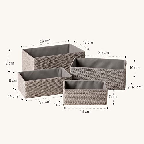 LA JOLIE MUSE Storage Baskets Set 4 - Stackable Woven Basket Paper Rope Bin, Storage Boxes for Makeup Closet Bathroom Bedr...