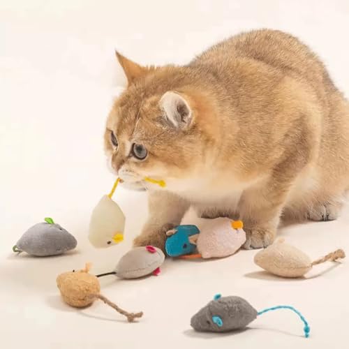 YIKANGHENG Interactive Cat Rat, 10 Pcs Colourful 4 Inch Plush Rat for Interactiving Cat and Pet (Small)