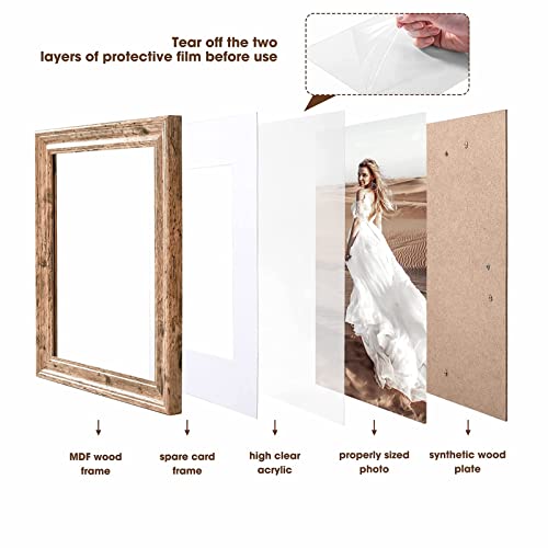 TWING 8x10 Picture Frame Set of 6, Vintage Walnut Photo Frames Display Pictures 5x7 with Mat or 8X10 Without Mat, Tabletop...