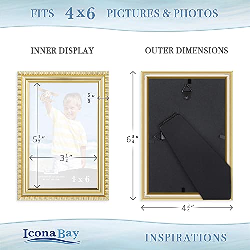 Icona Bay 4x6 Picture Frames (Gold, 6 Pack), Beautifully Detailed Molding, Contemporary Picture Frame Set, Wall Mount or T...