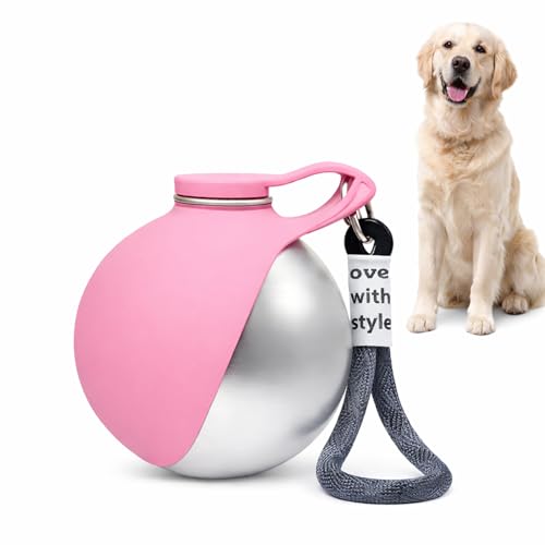 Foldable Pet Water Bottle, Portable Leak Proof Dog Water Bottle with Silicone Drinking Bowl, 304 Stainless Steel Travel Wa...