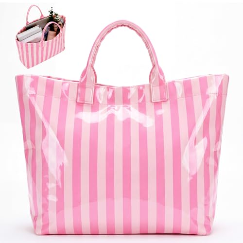 Aliceset Stylish Large Striped Tote Bag for Women Waterproof Beach Bag with Top Handles for Travel Gym Work Grocery