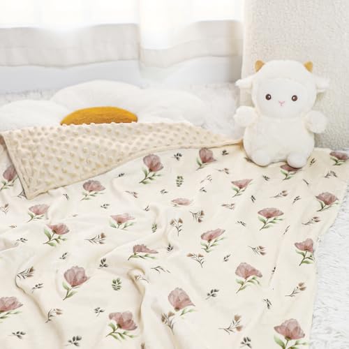 SWESEN Baby Blanket for Girls, Super Soft Double Layer Minky Blankets with Dotted Backing, Floral Toddler Newborn Nursery ...