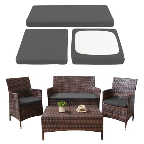 SUKAIKEQA Waterproof 3-Piece Patio Sofa Cushion Cover Set - Replacement Covers for Outdoor Wicker Furniture, Bench & Seat ...