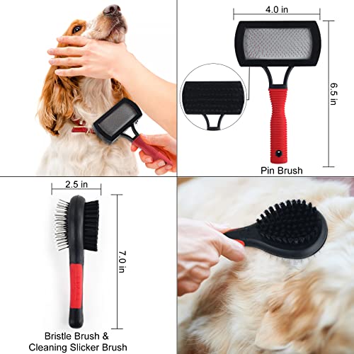 Wisedog Dog Grooming Kit 8PCS - Pin & Bristle Brush, Slicker Brush, Dematting Tool, Nail Clipper, Hair Removal Mitts, Flea...