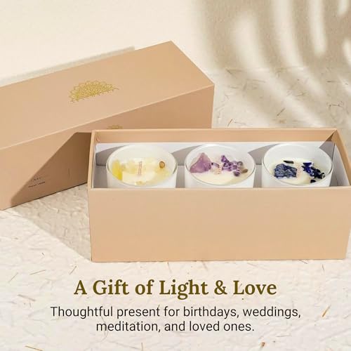 AVACONCEPT Amethyst & Smoky Quartz Crystal Candle Gift Set - 2-Pack Hand-Poured Soy Wax - Lavender Vanilla & Sea Salt Drif...