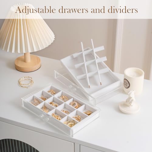 Lolalet Earring Holder Organizer Box Jewelry Storage with 4 Drawers, Clear Acrylic Stackable Earring Case with Adjustable ...