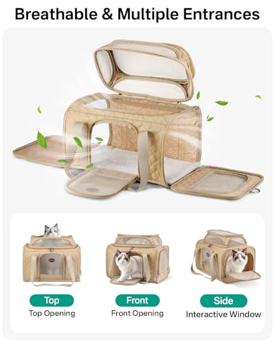 CarryTip Cat Carrier Airline Approved 17x11x9.5 Inches, Top Expandable Soft Sided Pet Travel Carrier for Cats & Small Dog...