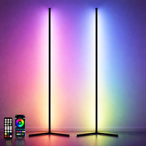 Oizuon 2 Pack Corner Floor Lamp – 57'' Tall RGB Lamp Modern Mood Lighting with 88 LEDs, Bluetooth App Control, and Sturdy ...