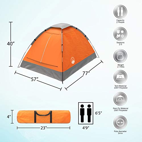 2 Person Camping Tent with Rain Fly and Carrying Bag – Lightweight Outdoor Pop Up Tents for Camping Essentials, Music Fest...