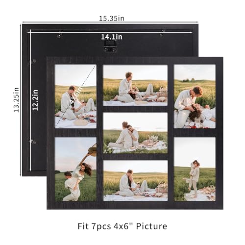 YESKAY 4x6 Picture Frame Collage for Wall Decor, Multiple Photo Collage Frames with Tempered Glass, 7-Opening for 4 x 6 Pi...