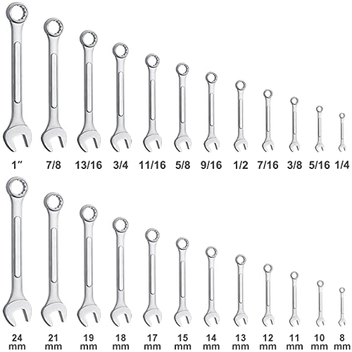 24-Piece All-Purpose Master Combination Wrench Set with Roll-up Pouch | SAE 1/4” to 1”, Metric 8mm to 24mm | Perfect for G...