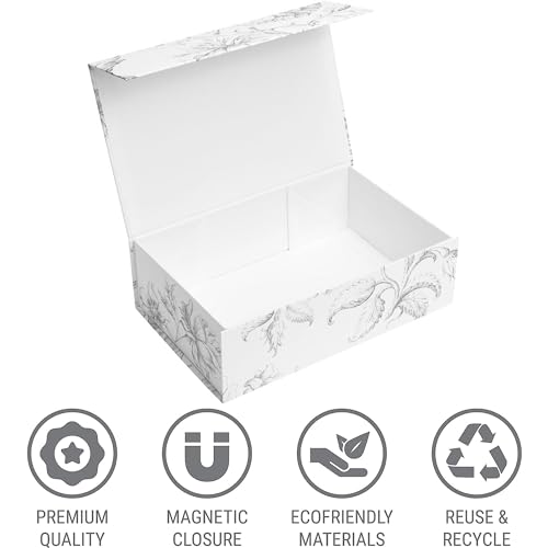 Sorarto Luxury Keepsake Gift Box | Silver Floral Decorative Boxes with Magnetic Lids for Presents, Wedding Memory Box, and...